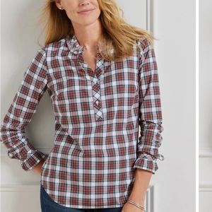 Talbots M petite plaid ruffled blouse